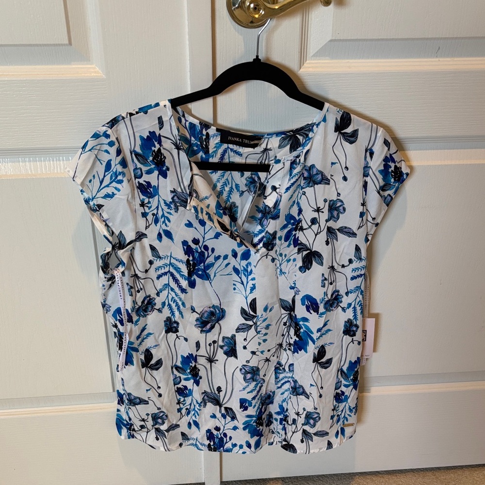 Blue and White Floral Blouse